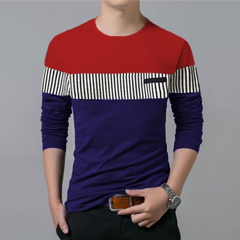 Cotton Color Block Full Sleeves Mens T-Shirt - Kukapi
