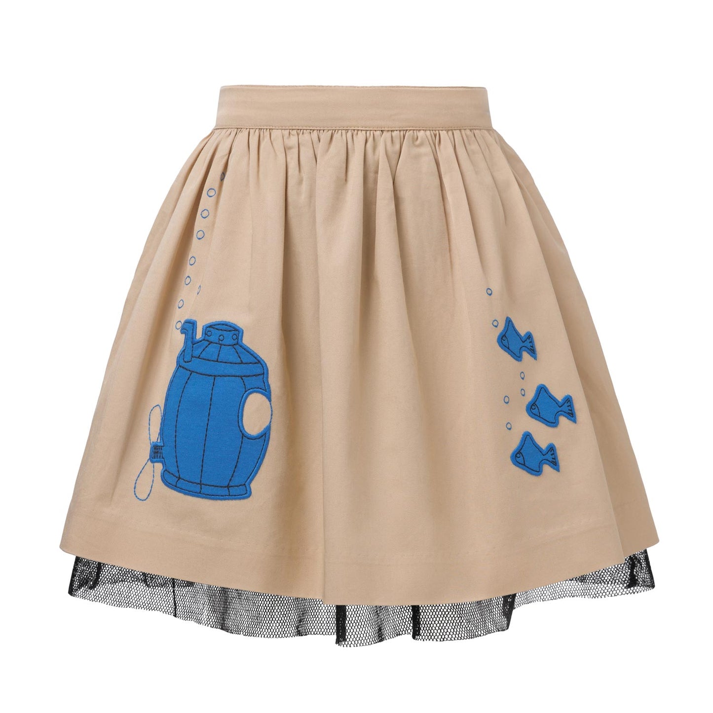 Kids Beige Cotton Skirt with Submarine