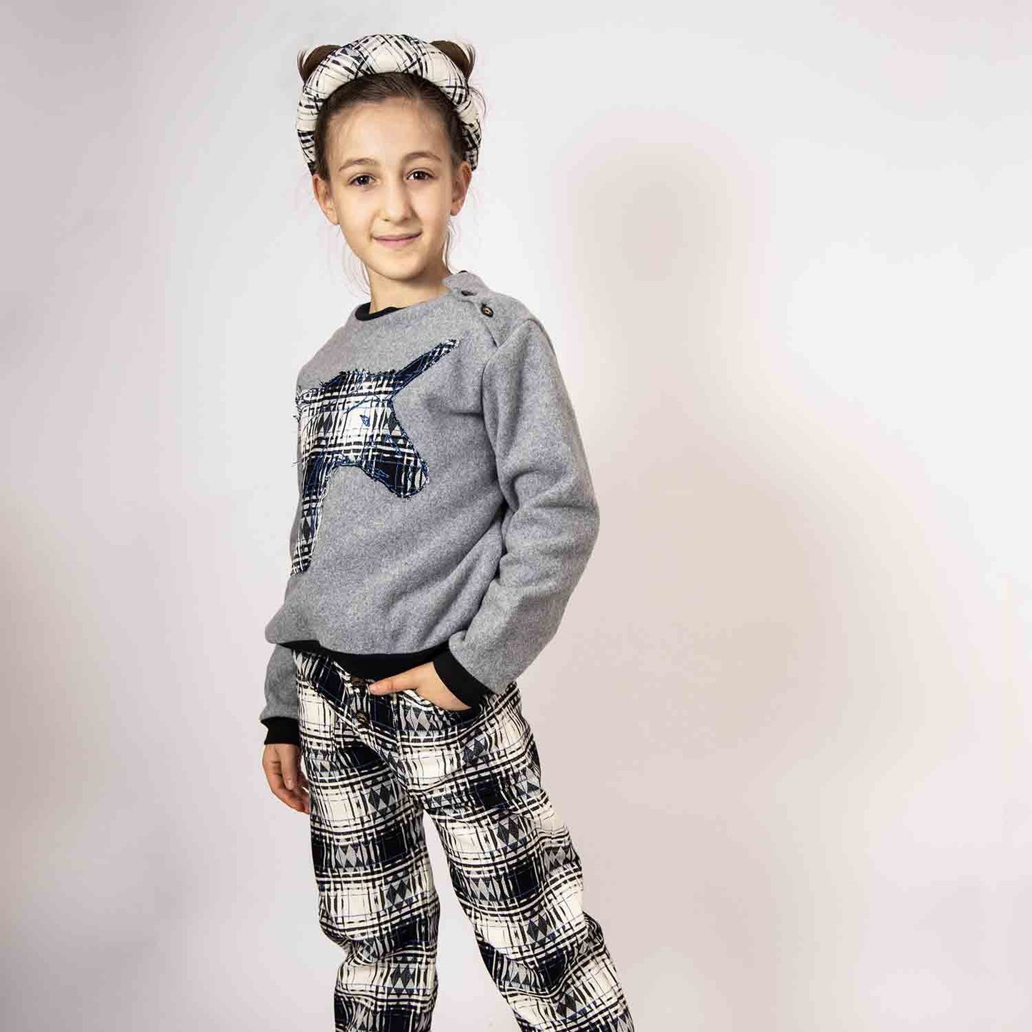 Kids Pants in Black & White Tartan