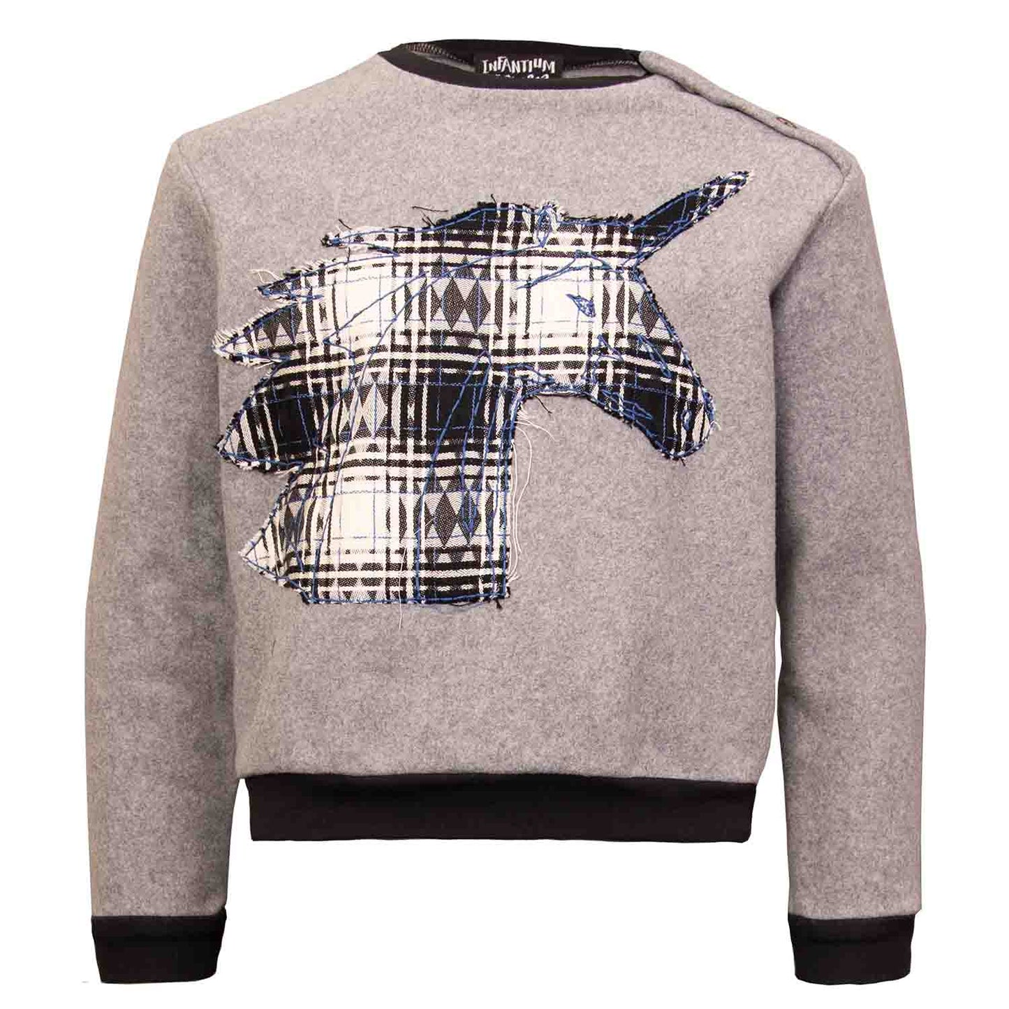 Grey Fleece Sweatshirt with Unicorn Appliqué