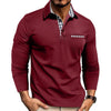 Image of Casual Plaid Splicing Lapel Polo Shirt Fashion Solid Color Long Sleeve Top Men's Clothing