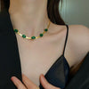 Image of Oval Green Crystal Pendant Necklace Set With Bracelet