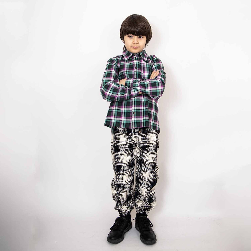 Kids Pants in Black & White Tartan