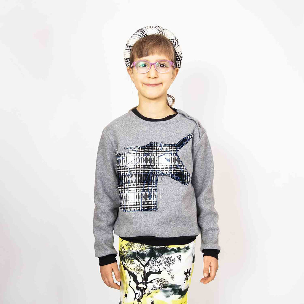 Grey Fleece Sweatshirt with Unicorn Appliqué