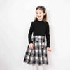 Image of Girls Black Dress with Tartan Skirt in Black & White