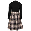 Image of Girls Black Dress with Tartan Skirt in Black & White