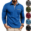 Image of Casual Plaid Splicing Lapel Polo Shirt Fashion Solid Color Long Sleeve Top Men's Clothing